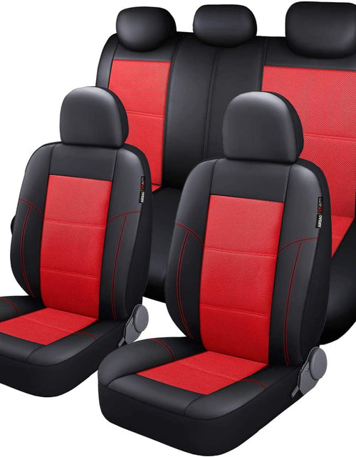 Load image into Gallery viewer, Leather and Mesh Car Seat Cover Full Set in 9Pcs Universal Fit for Cars Trucks Vans &amp; Suvs Airbag Compatible (Red)
