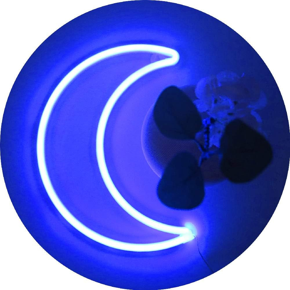 LED Blue Moon Neon Light, Cute Neon Moon Sign,Christmas Room Decor Battery or USB Powered 5V Art LED Decorative Lights Night Lights Indoor for Home, Bedroom, Office,Dorm,Party (Blue Moon)