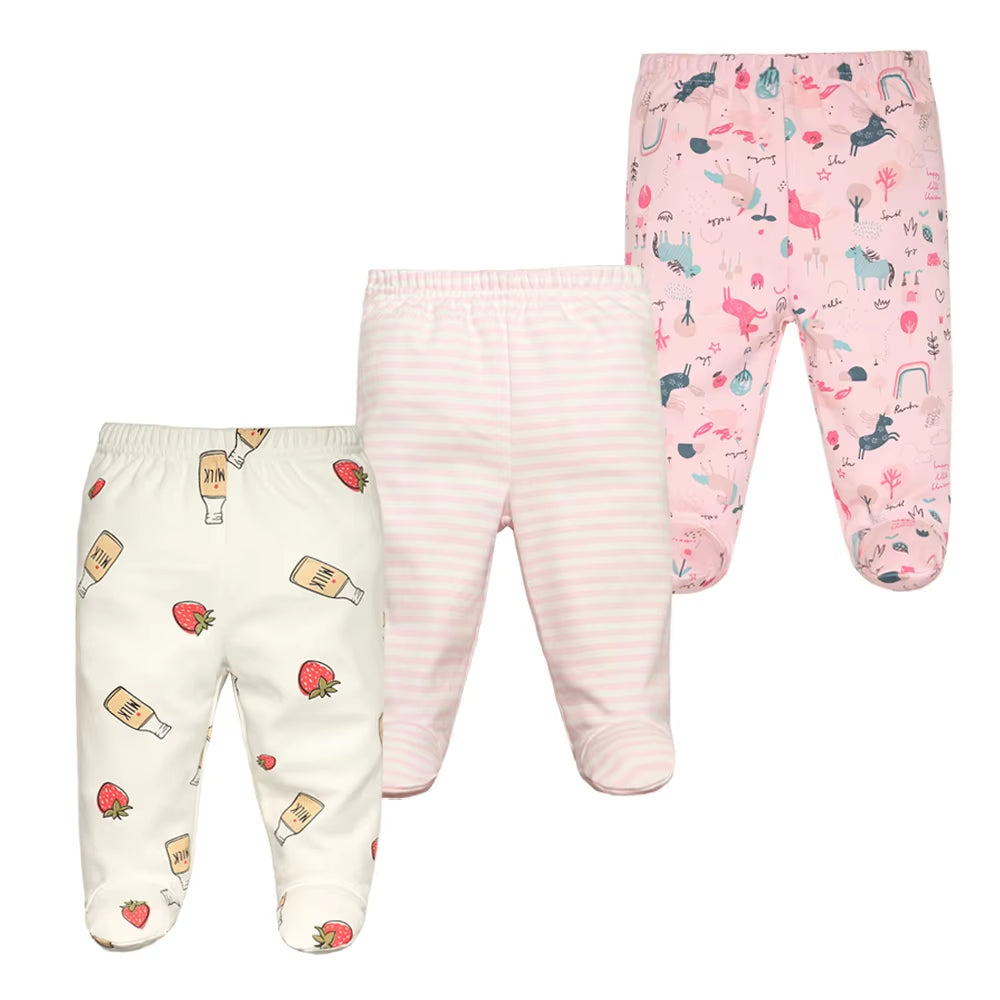 3Pcs/Lot Spring Autumn Footed Baby Pants 100% Cotton Baby Girls Boys Clothes Unisex Casual Bottom PP Pants Newborn Baby Clothing