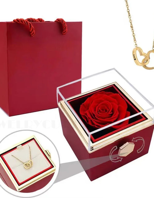 Load image into Gallery viewer, Custom Double Heart Engraved Name Steel Necklace Eternal Rose Box for Women Valentines Birthday Jewelry Real Rose
