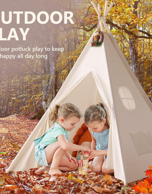 Load image into Gallery viewer, Teepee Tent for Kids with Carry Case, Natural Cotton Canvas Teepee Play Tent, Toys for Girls/Boys Indoor &amp; Outdoor Playing
