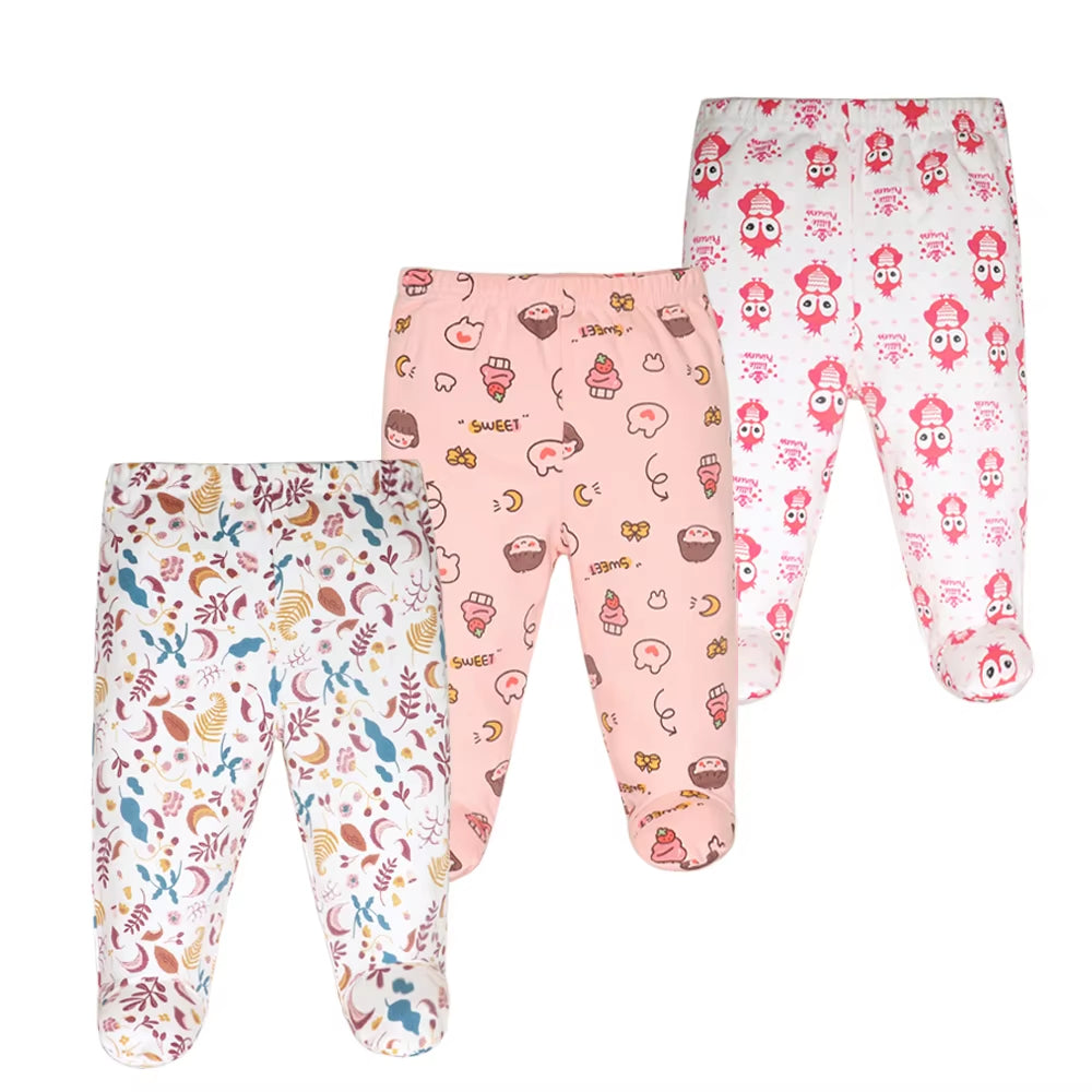 3Pcs/Lot Spring Autumn Footed Baby Pants 100% Cotton Baby Girls Boys Clothes Unisex Casual Bottom PP Pants Newborn Baby Clothing