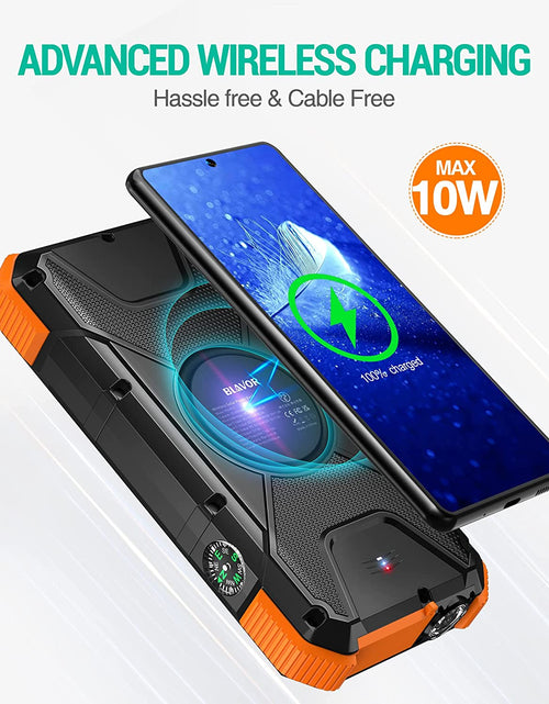 Load image into Gallery viewer, Solar Power Bank, 𝗣𝗗𝟭𝟴𝗪 𝐐𝐂𝟑.𝟎 Fast Charging 10W Wireless Charger 20000Mah Solar Powered Powerbank with Type C Input/Output, IPX5 Waterproof, Camping Flashlight, Compass, Carabiner
