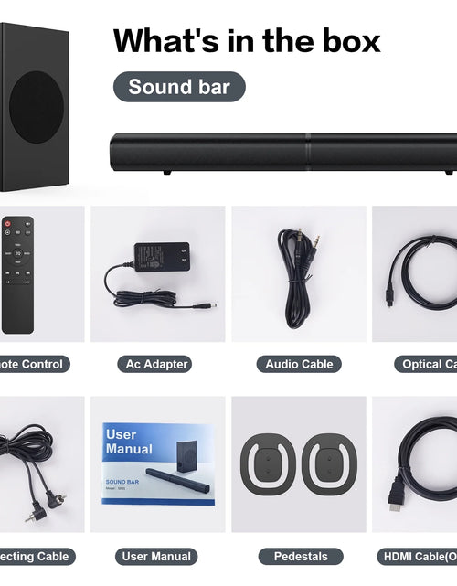 Load image into Gallery viewer, 4.1Ch Soundbar with Subwoofer, 120W Separable Sound Bar for TV with 4 Drivers, Usb/Aux/Coaxial/Optical/Hdmi/Bluetooth Connect
