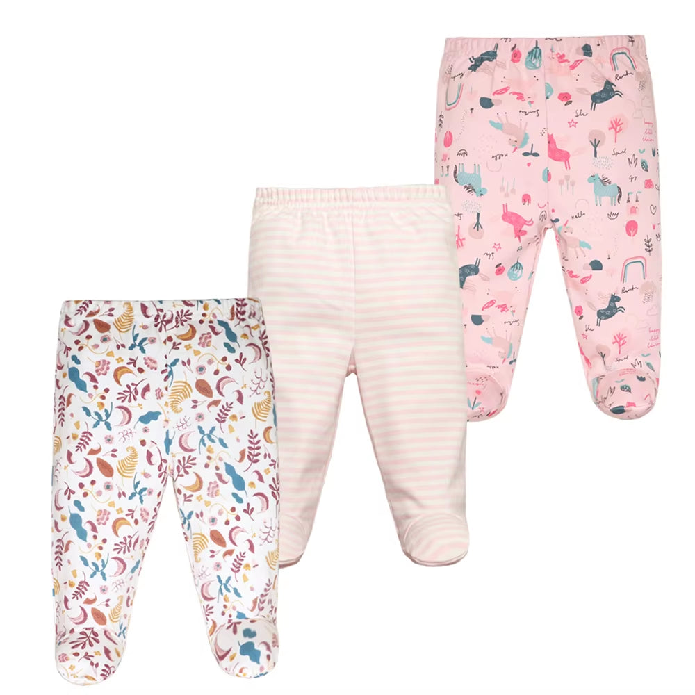 3Pcs/Lot Spring Autumn Footed Baby Pants 100% Cotton Baby Girls Boys Clothes Unisex Casual Bottom PP Pants Newborn Baby Clothing