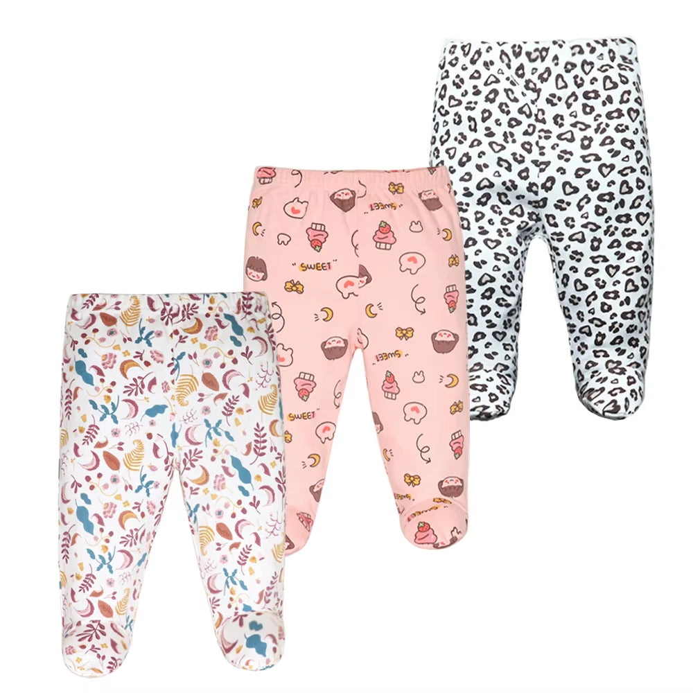 3Pcs/Lot Spring Autumn Footed Baby Pants 100% Cotton Baby Girls Boys Clothes Unisex Casual Bottom PP Pants Newborn Baby Clothing