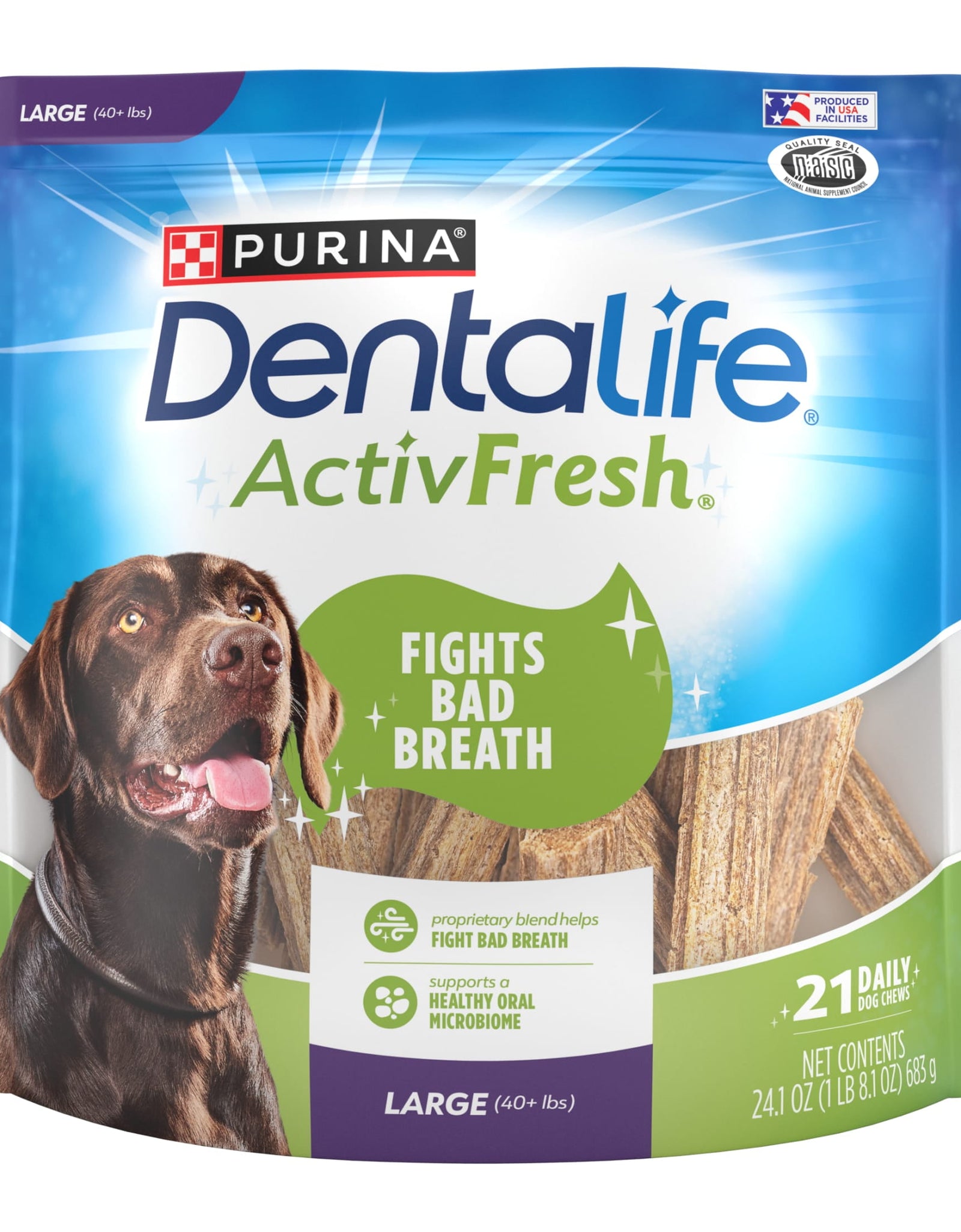 Purina  Activfresh Dog Treats, Chicken Dry Dental Chew for Large Dogs, 24.1 Oz Pouch (21 Pack)