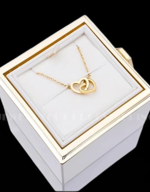 Load image into Gallery viewer, Custom Double Heart Engraved Name Steel Necklace Eternal Rose Box for Women Valentines Birthday Jewelry Real Rose
