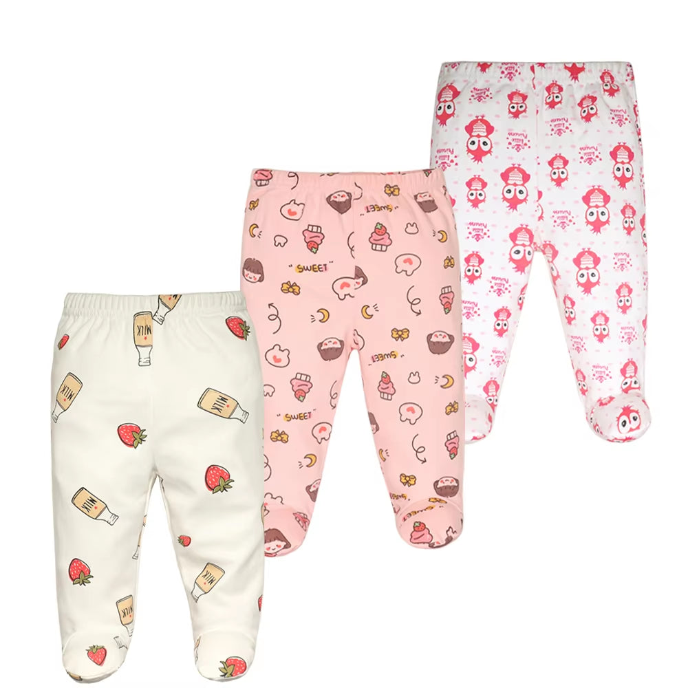 3Pcs/Lot Spring Autumn Footed Baby Pants 100% Cotton Baby Girls Boys Clothes Unisex Casual Bottom PP Pants Newborn Baby Clothing