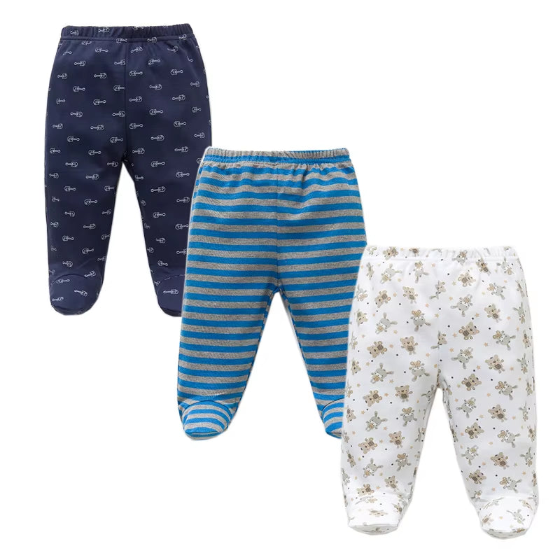 3Pcs/Lot Spring Autumn Footed Baby Pants 100% Cotton Baby Girls Boys Clothes Unisex Casual Bottom PP Pants Newborn Baby Clothing