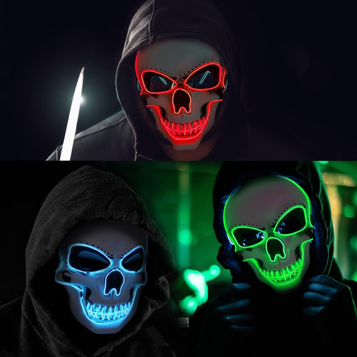 Halloween Mask LED Light up Costumes Scary Mask for Party Supplies Favor