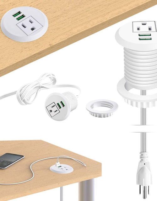 Load image into Gallery viewer, Desktop Power Grommet,Desk Grommet Outlet 2 Inch Hole,Power Grommet with USB, Easy Access to 1 Power Source along with 2 USB Power Port Connections(White)
