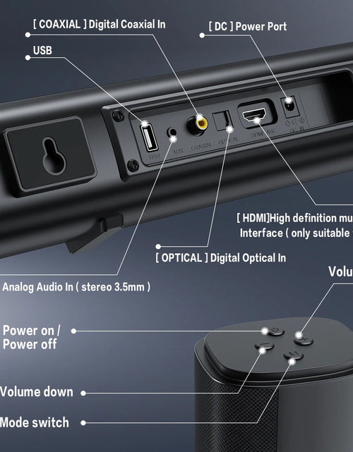 Load image into Gallery viewer, 4.1Ch Soundbar with Subwoofer, 120W Separable Sound Bar for TV with 4 Drivers, Usb/Aux/Coaxial/Optical/Hdmi/Bluetooth Connect
